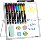 Small Magnetic Dry-Erase White Board – 10 x 10 Inches Mini Easel Whiteboard 360 by TSJOFFICE
