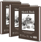 9"X12" Sketch Book Bulk, Top Spiral Bound Sketch Pad, 3 Pack 100 Sheets Each by SketchBook
