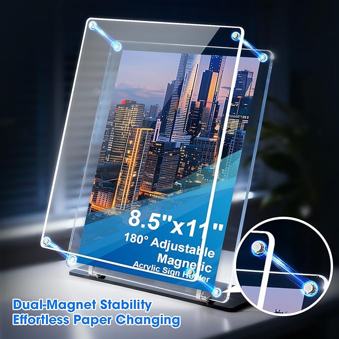 Rebehari 180° Adjustable Acrylic Sign Holder 8.5"x11", Magnetic Code Sign Menu - Image 2