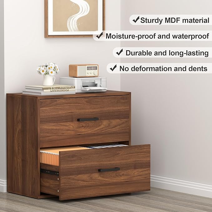 FATIGOS 2 Drawer File Cabinet, Wood Lateral Filing Cabinets, Wide Office File - Image 8