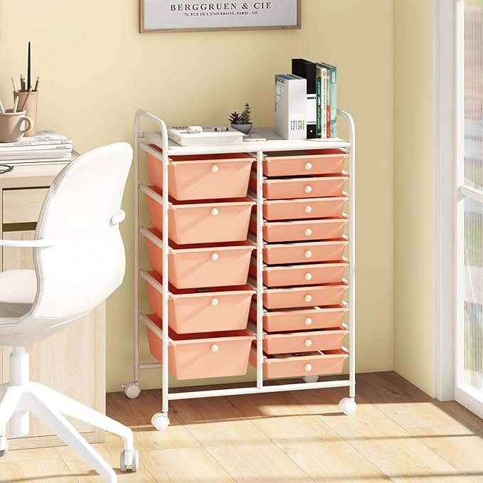 COSTWAY 15-Drawer Rolling Storage Cart, Mobile Utility Cart - Image 7