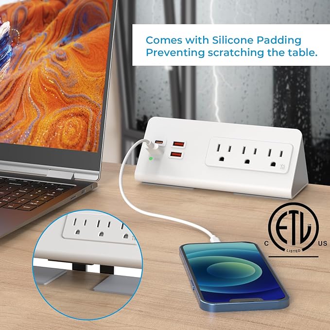 Nightstand Power Strip with USB C, Haiaoyyds Desk Edge Mount Power Hub with 3 - Image 6
