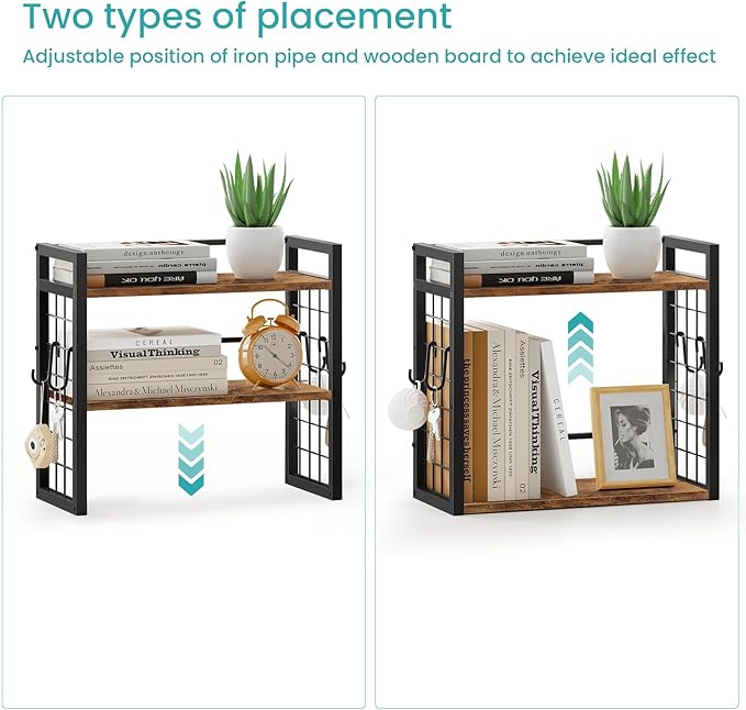 ELITEROO Desktop Shelf Organizer, 2 Tier Wood Desk Bookshelf, Desk Top Storage - Image 5