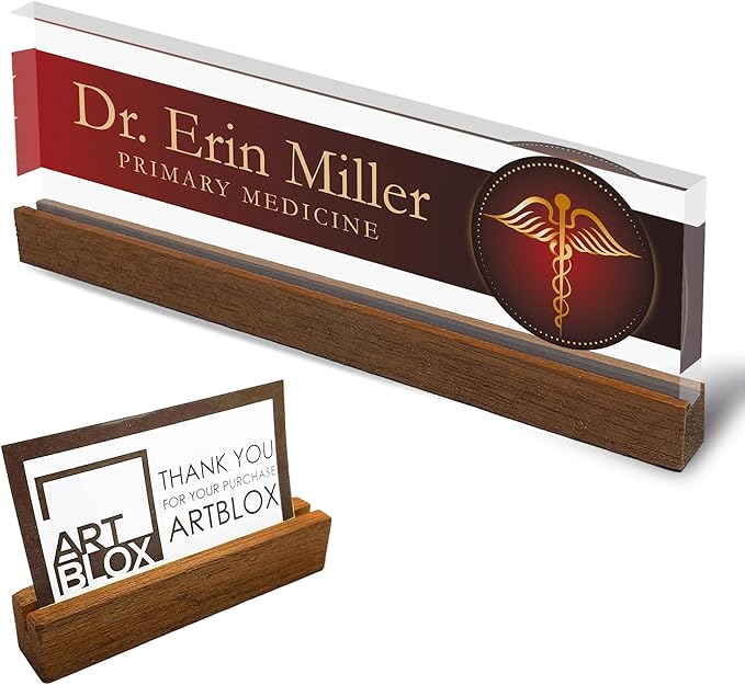 Artblox Personalized Office Desk Name Plate and Business Card Holder | Clear by Artblox