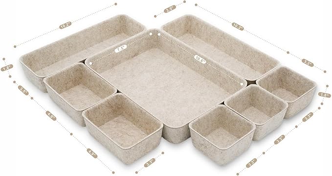 Welaxy Desk Drawer Organizer Tray, 8-Piece Beige Office Storage, Nordic - Image 7