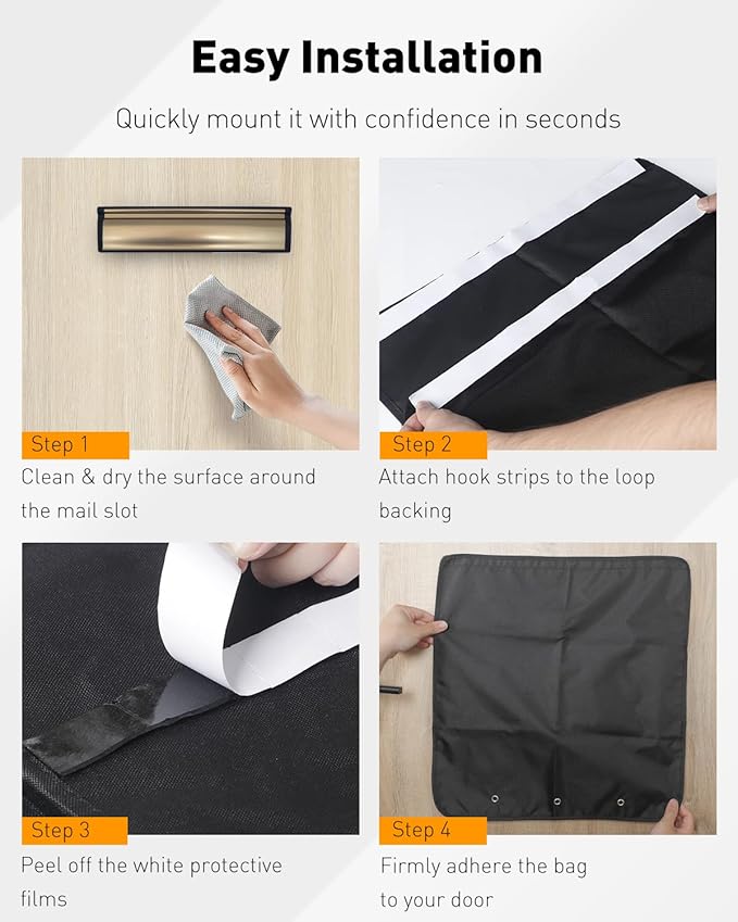 Uniclife Black Door Mail Slot Catcher Oxford Fabric Large Capacity Letter & - Image 6