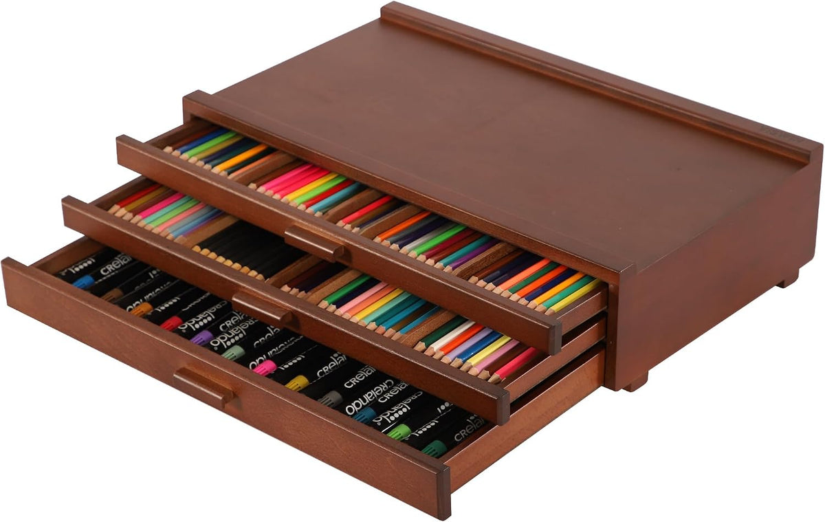 viswin upgraded 3-drawer wood artist supply storage box, main product view