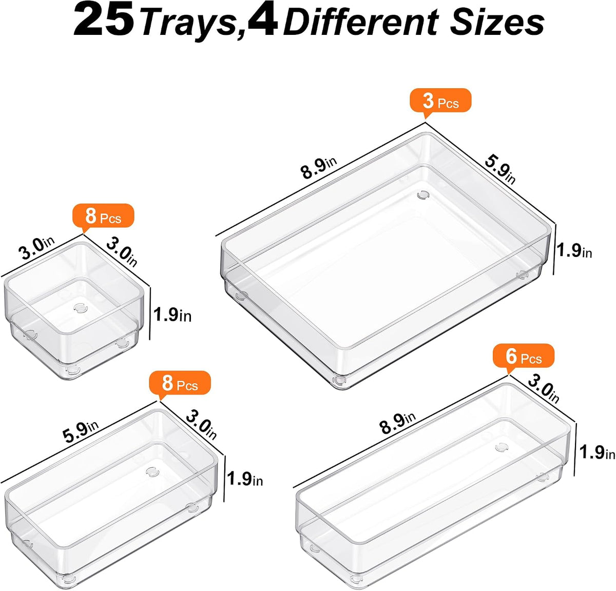 SMARTAKE 25 PCS Drawer Organizer, 4-Size Desk Drawer Organizer Trays