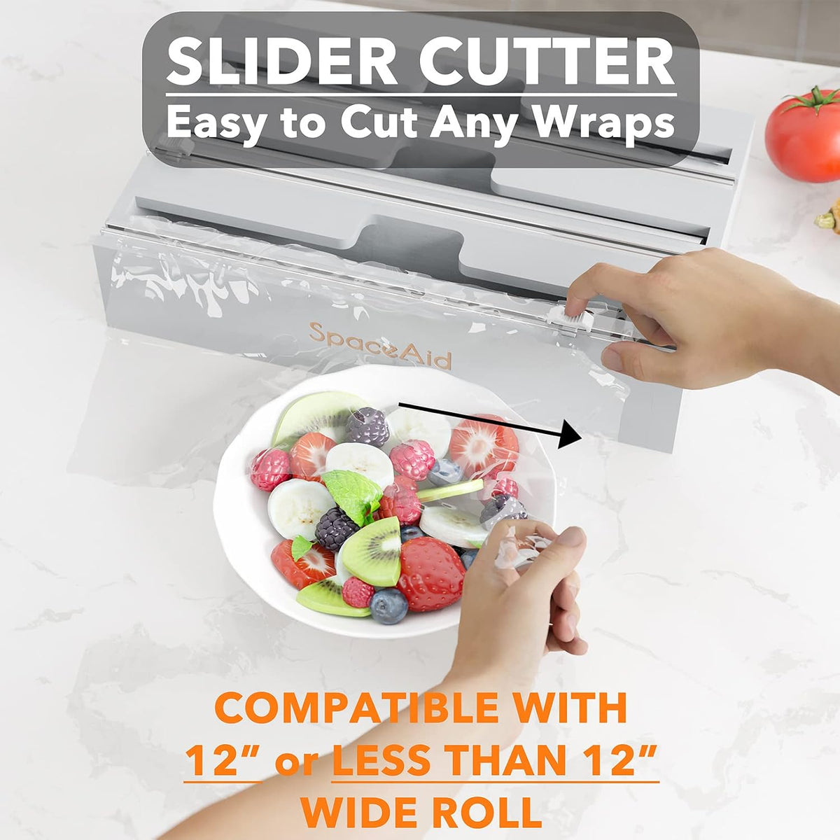SpaceAid WrapNeat 3 in 1 Wrap Organizer with Cutter and Labels, Plastic Wrap,...