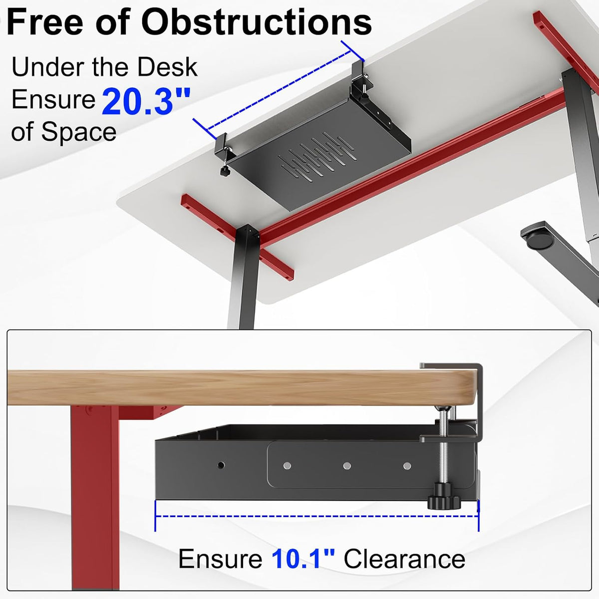 BYMECOST No Drill Under Desk Laptop Mount, Metal Under Desk Storage Shelf