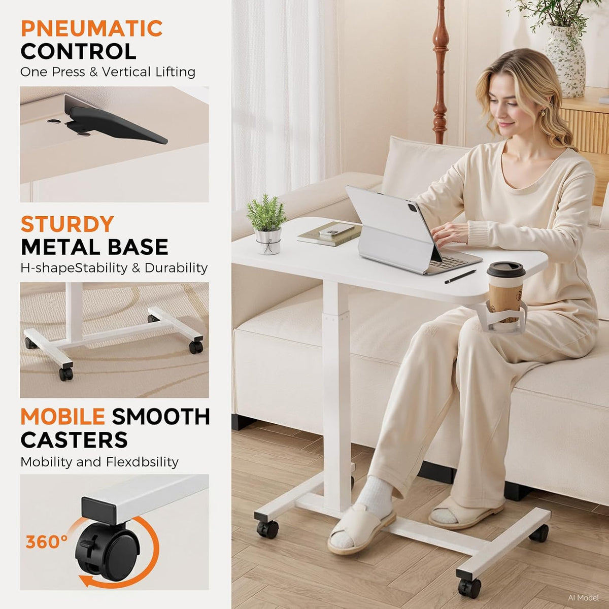GTPLAYER Small Standing Desk with Wheels, Pneumatic Mobile Rolling Laptop Des...