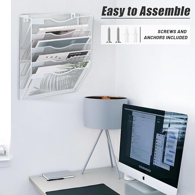 EASEPRES 5 Pocket Mesh Hanging Wall File Organizer, Wall Mounted Mail Paper - Image 6