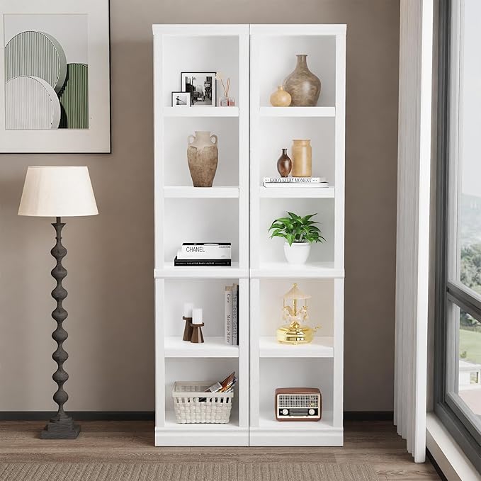 blini 5-Shelf Narrow Bookcase White Wooden Tall Bookshelves Floor Standing - Image 5
