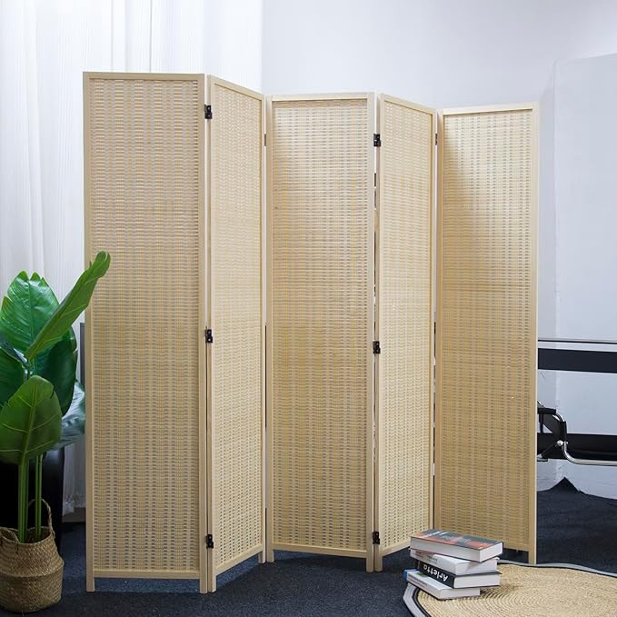 Furnnylane 5 Panel Room Divider and Folding Panel Screen, Bamboo Panel Divider - Image 5