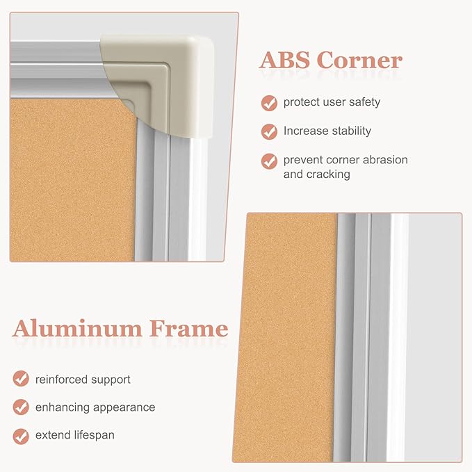 AMUSIGHT Double-Sided Large Cork Board, Vision Board Pin Board Corkboards - Image 3