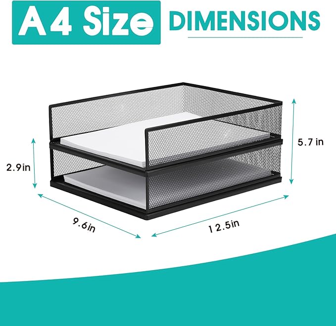 AZFUNN Wire Mesh Letter Trays Paper Tray Desk File Organizer, 2 Pack Stackable - Image 2