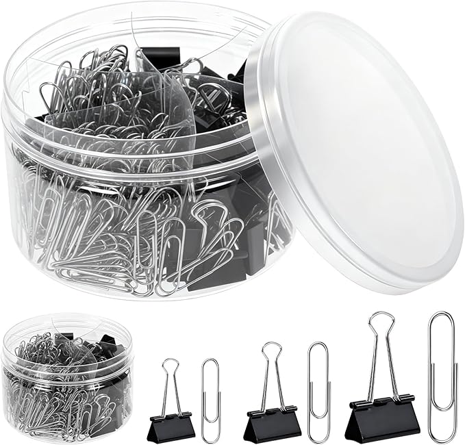 370 PCS Paper Clips and Binder Clips Set – Assorted Sizes Metal Clips, Office by Unknown