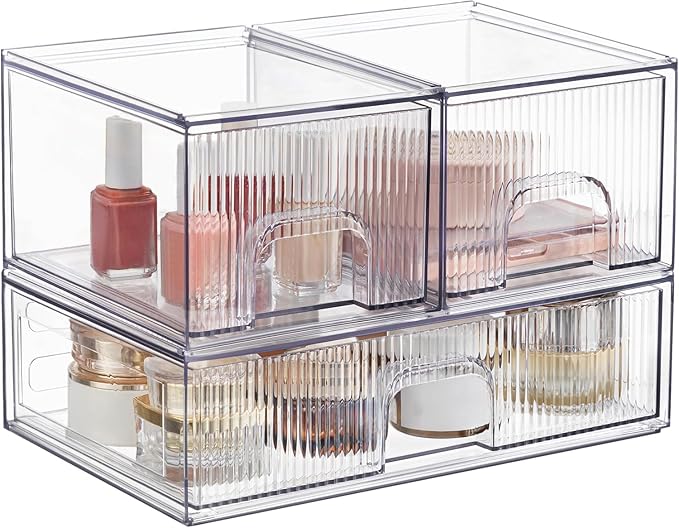 Vorey Clear Stackable Desk Storage Drawers, 3 Pack Acrylic Bathroom Makeup by HOME