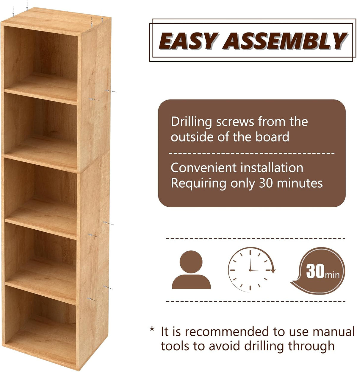 5-Tier Wooden Cube Storage Organizer, 52 Inch Tall Bookcase & Display She...