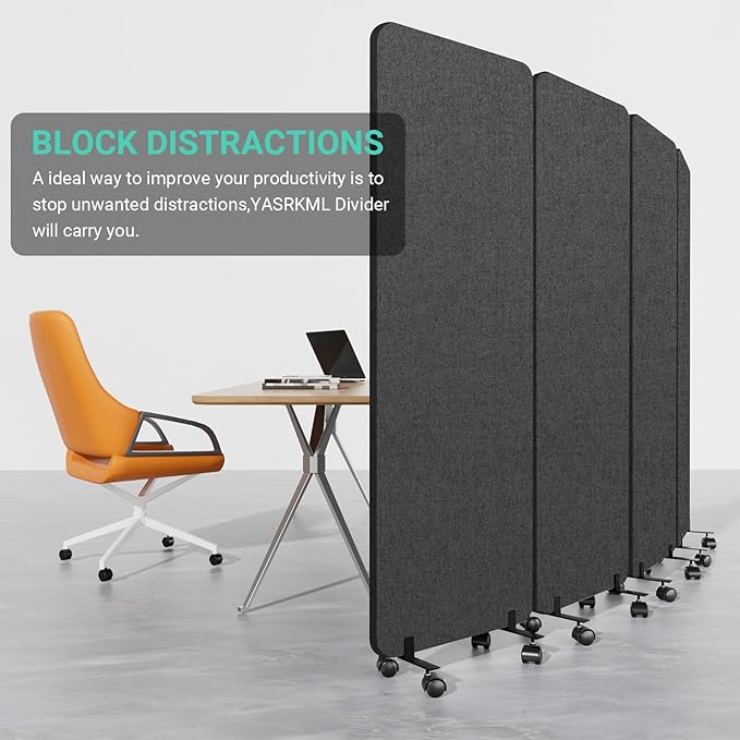Soundproof Room Divider W/Wheels, 66in Office Dividers - Image 2