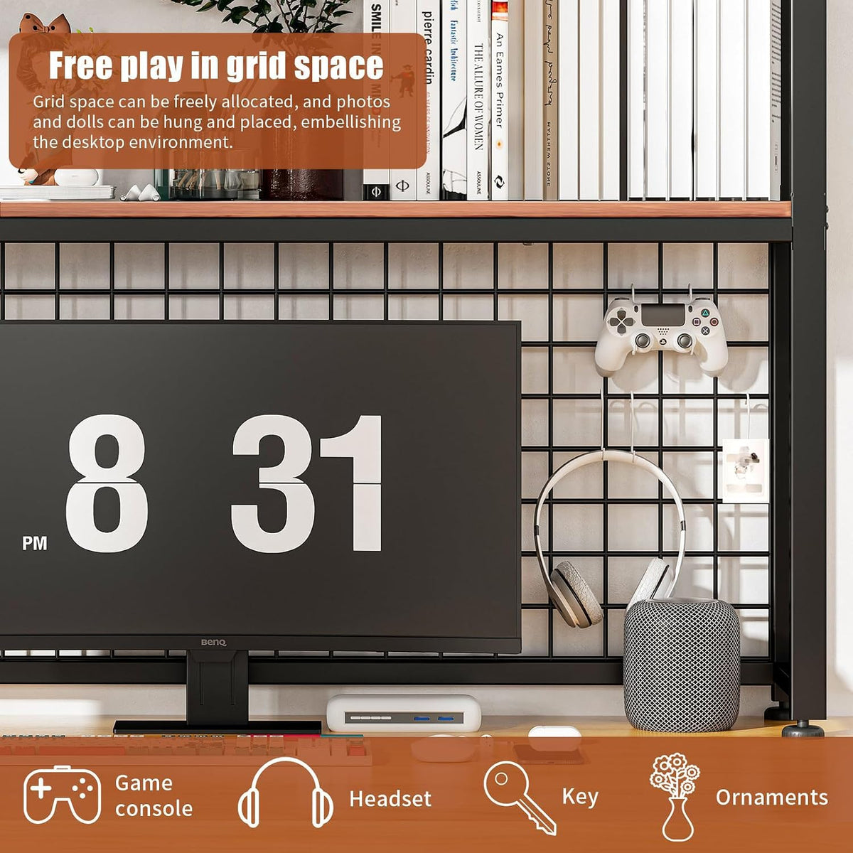 HUATOL Desktop Bookshelf for Computer Desk, 2-Tier Multipurpose Wood Countert...