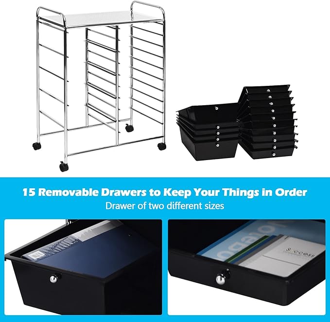DORTALA 15-Drawer Rolling Storage Cart - Image 5
