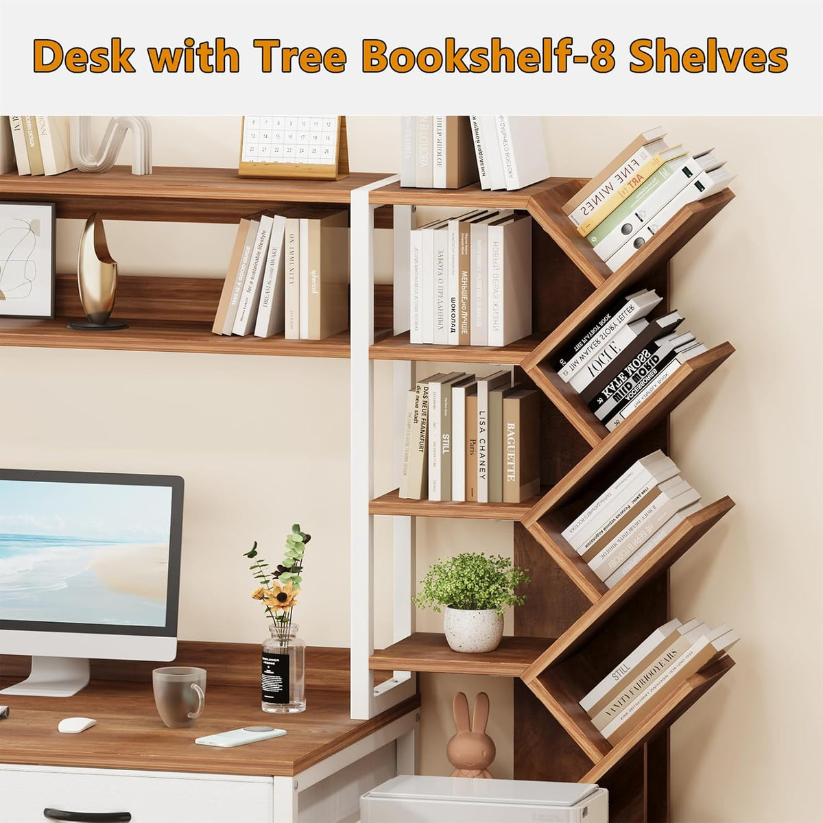 YOMILUVE 52" Computer Desk with Bookshelf, 5 Drawers ＆ Hutch for Bedroom
