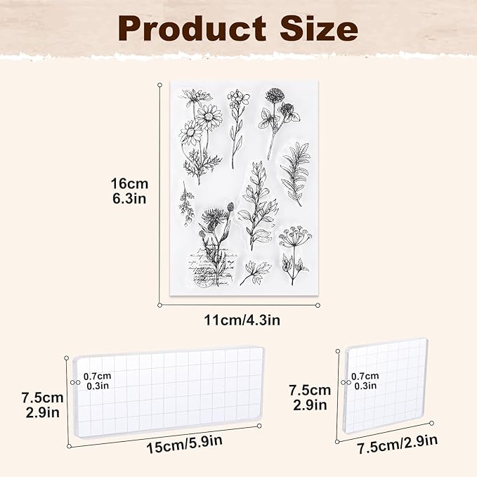 UCEC 8 Sheets Clear Stamps Set, Vintage Plants Flower Rubber Silicone Stamps - Image 3