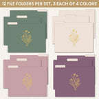 bloom daily planners Decorative File Folders - Set of 12 Letter Size (8.5” x 11”) Organizers, 1/3 Cut Tabs - Aesthetic Folders for School & Office - Gold Foil Florals
