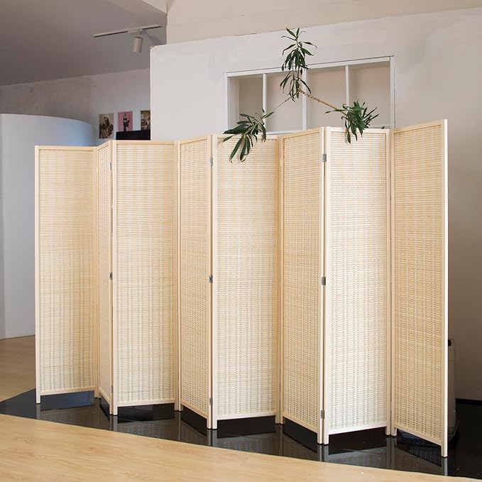 Loomveil 8 Panel Room Divider Folding Privacy Screen, 67 inch Bamboo Panel - Image 3