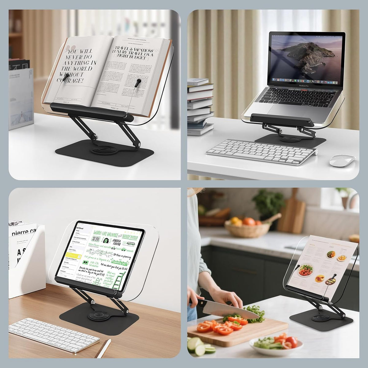Acrylic Book Stand for Reading Hands Free - Adjustable 360° Rotating Cookbook...