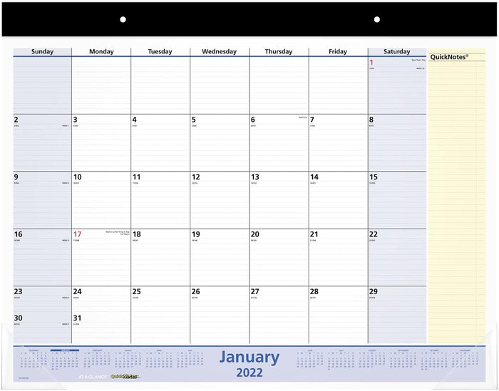 AT-A-GLANCE 2022 Desk Calendar by AT-A-GLANCE, Monthly Desk Pad, 22" x 17", Standard, QuickNotes (SK70000)