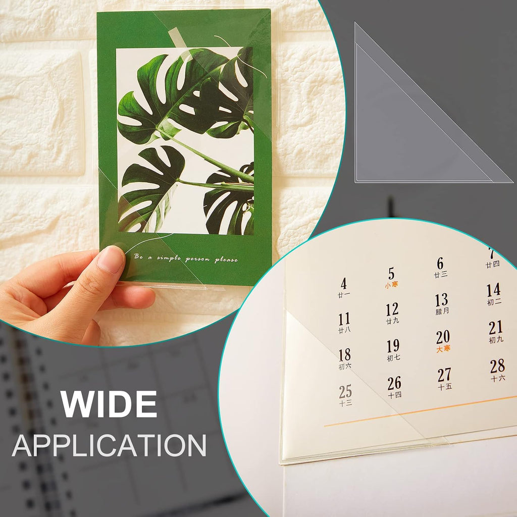 16 Packs Desk Calendar Corner Protectors Plastic Peel and Stick Calendar Corners Protectors with Double Sided Adhesive Tape for Keep Paper Flat and Avoid Book Pages Curling, Clear, 3 x 3 Inches