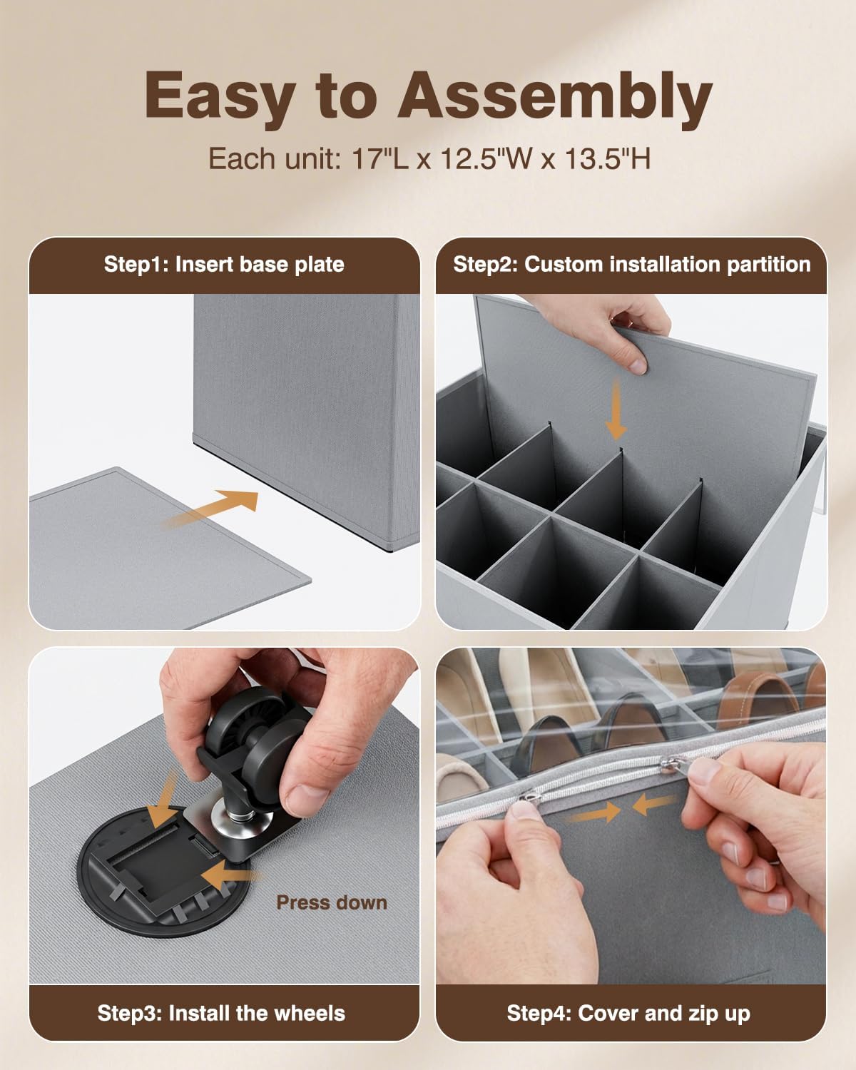 HOUSE AGAIN Shoe Organizer for Closet, 2 Pack Shoe Storage Organizer with Whe...