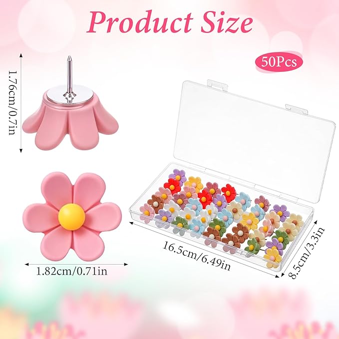 50Pcs Flower Push Pins for Cork Board Decorative Cute Push Pins for Bulletin - Image 2