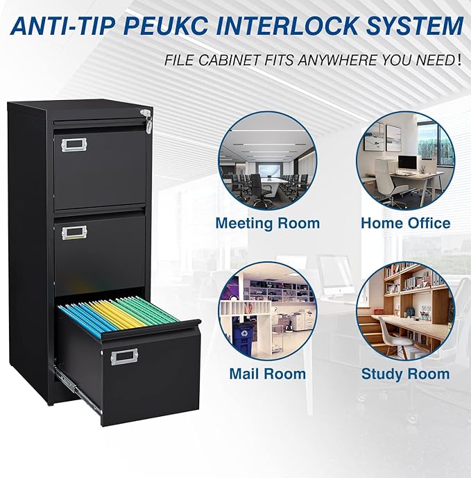 PEUKC 3-Drawer File Cabinet, 16.3" Deep Vertical Filing Cabinet - Image 6