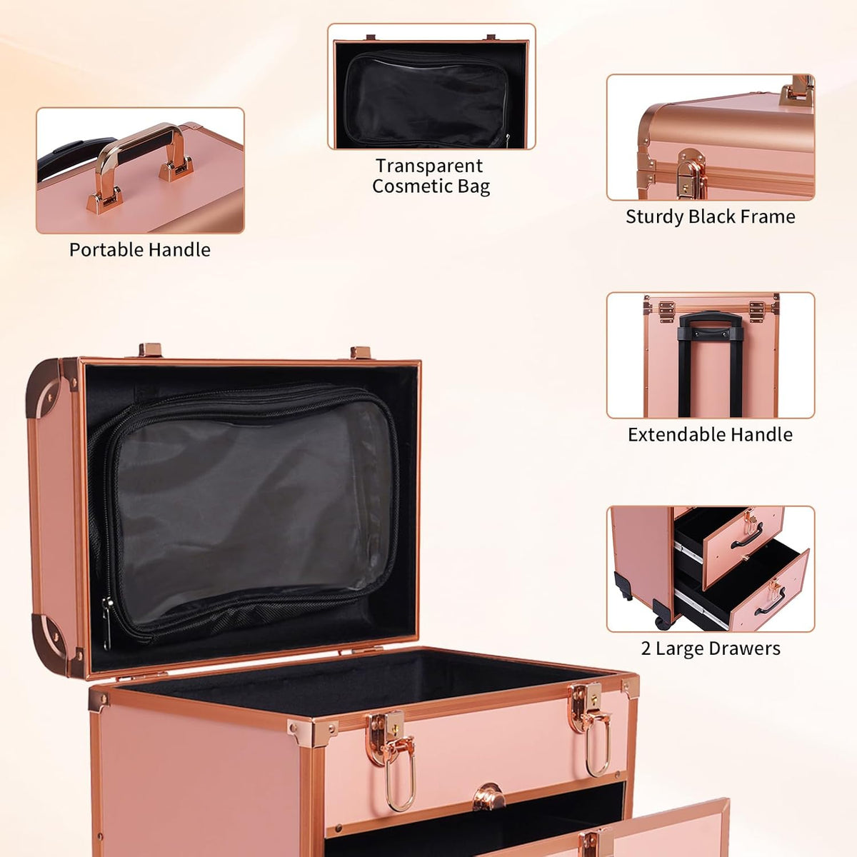 3 in 1 Cosmetic Train Cases Rolling on Wheels Makeup Train Case 𝐰𝐢𝐭𝐡 𝐃𝐫𝐚𝐰𝐞𝐫𝐬 ...
