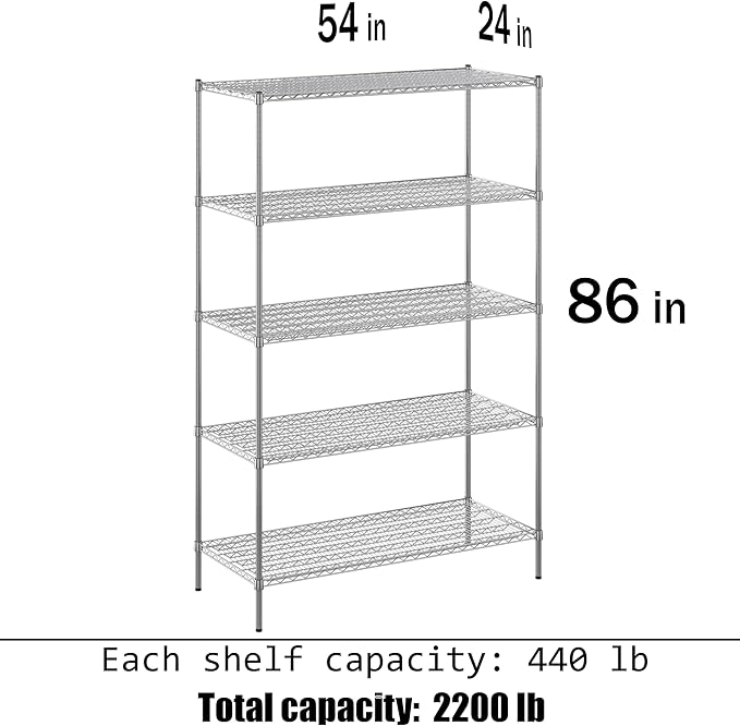 Regal Altair 24" Deep x 54" Wide x 86" Height Wire Shelving Kit | 5-Tier | NSF - Image 3