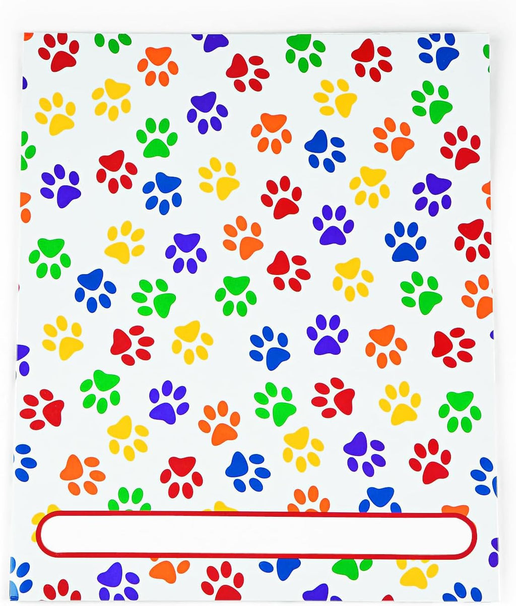 Fun Express Paw Print Pocket Folders with Pockets 12 Pack | Cute School Supplies for Kids & Classroom Essentials, Colored Paper Folders Bulk Set