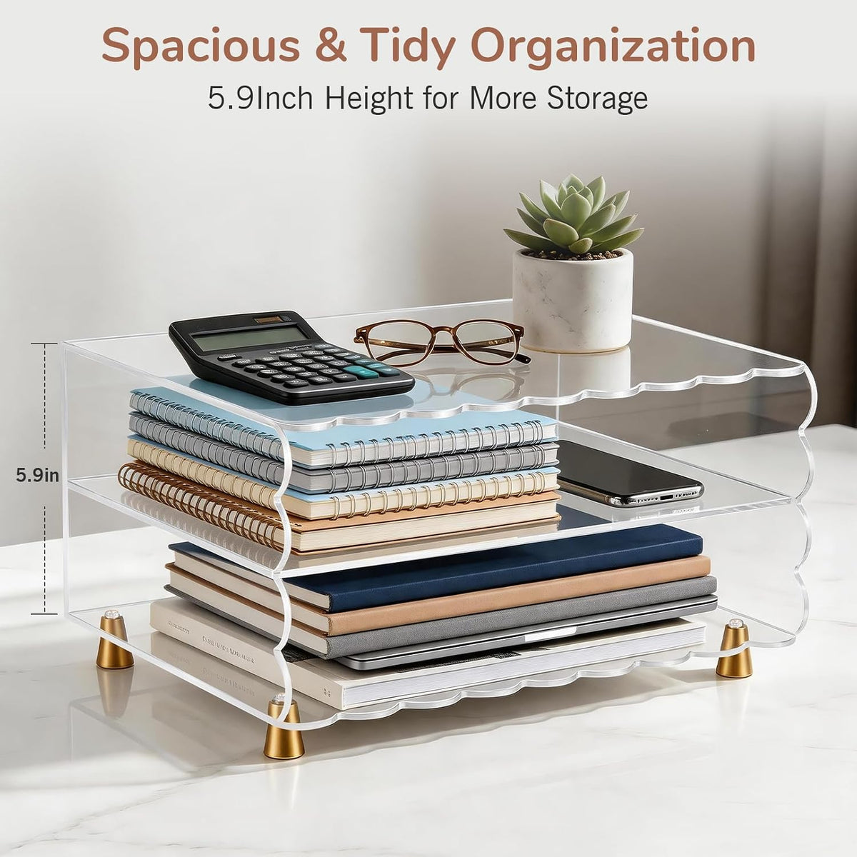 2+1 tier paper letter tray,acrylic desk organizer with, side view