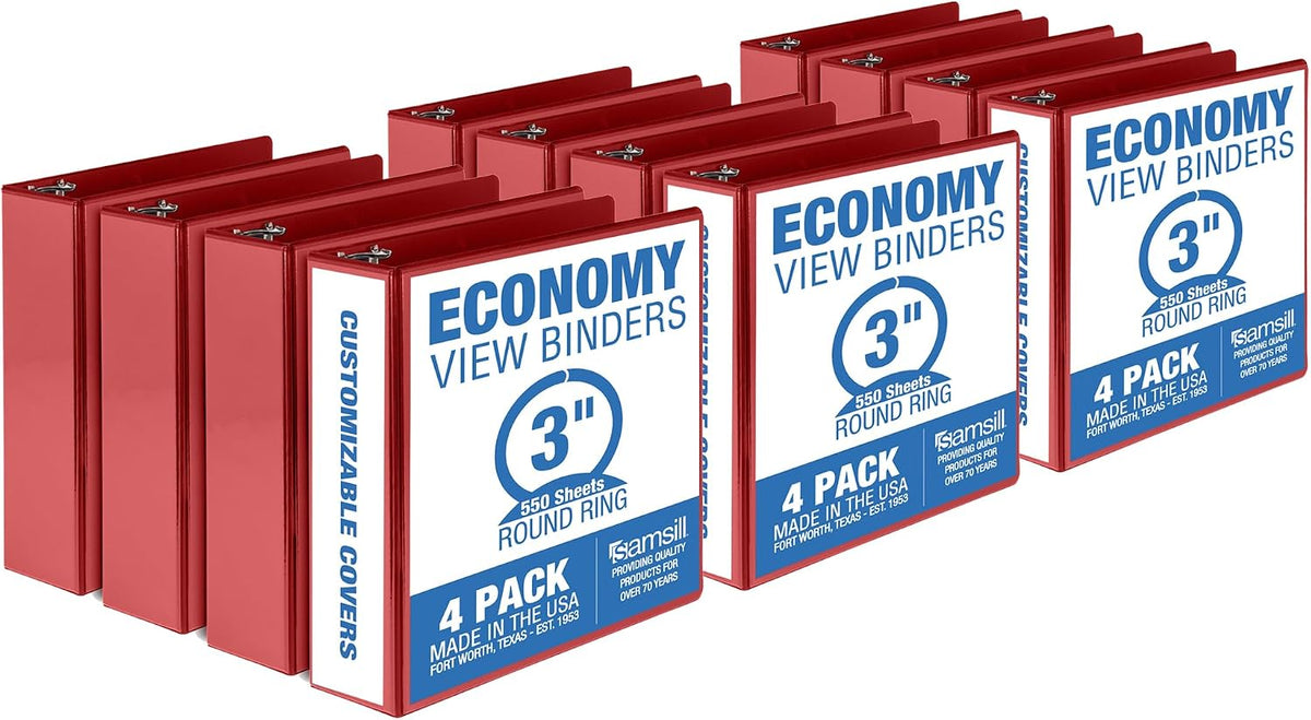 Samsill 3 Inch 3 Ring Binders, Made in USA, Economy Round Ring, 550 Sheet