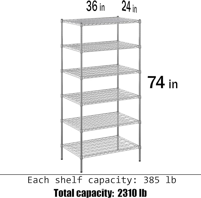 Regal Altair 24" Deep x 36" Wide x 74" Height Wire Shelving Kit | 6-Tier | NSF - Image 3