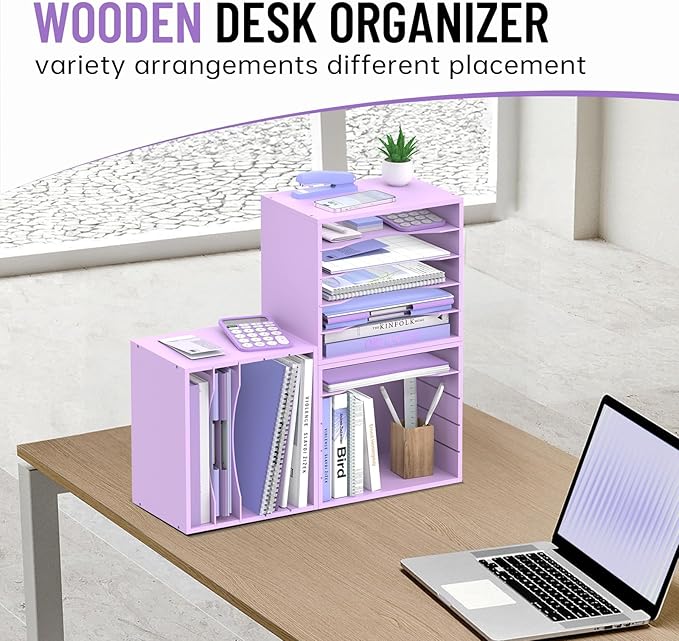 SHARKWOODS 5-Tier Wood Desk Organizer, Paper Tray Organizer - Image 2