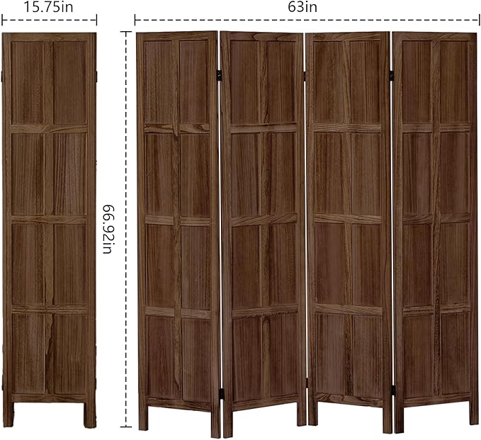 Leesinwing Wood Room Divider 4 Panel Folding Privacy Screen, Classic 5.6Ft - Image 5