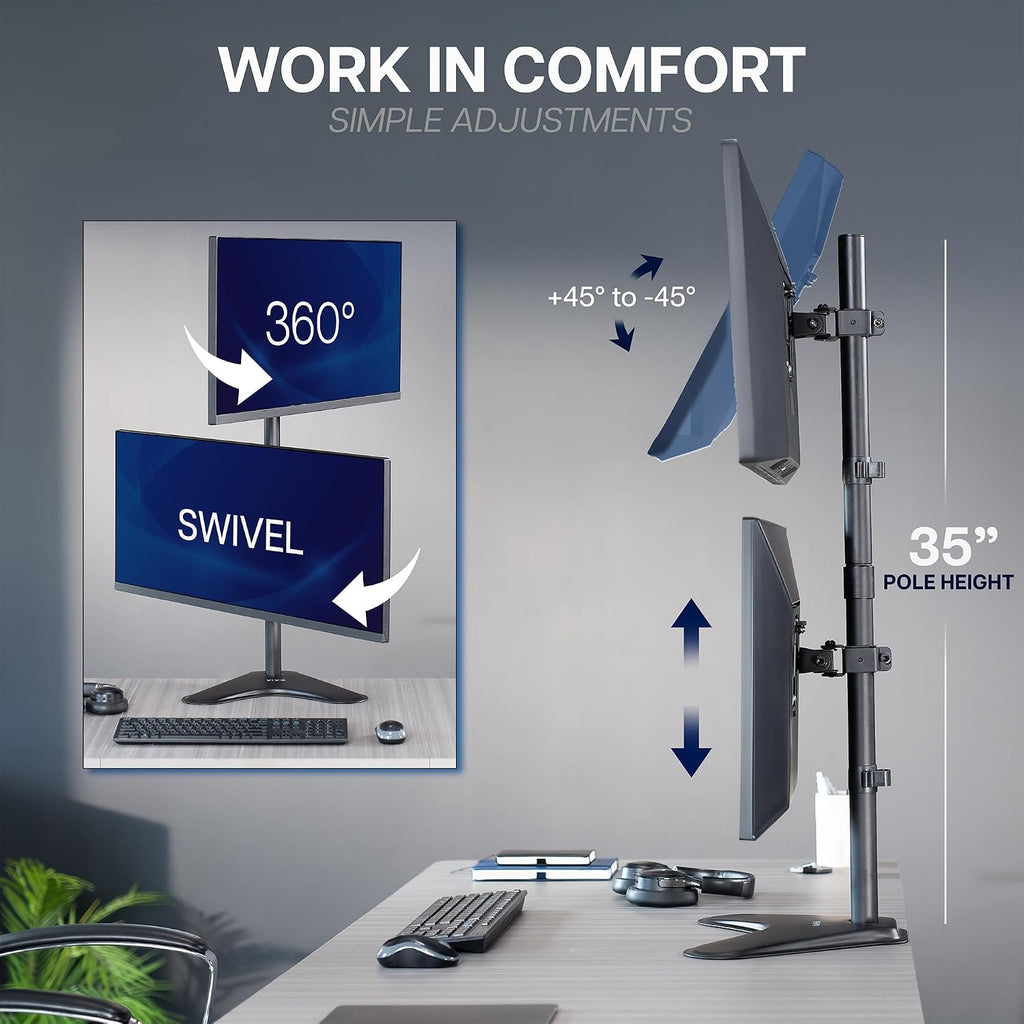 vivo dual monitor desk stand free-standing lcd mount, side view