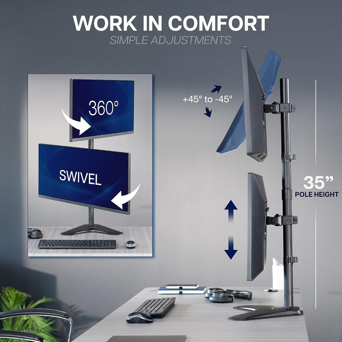 vivo dual monitor desk stand free-standing lcd mount, side view
