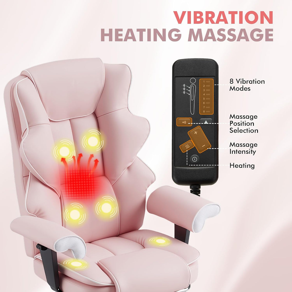 HOMREST Heated Massage Executive Office Chair with Foot Rest, Pink