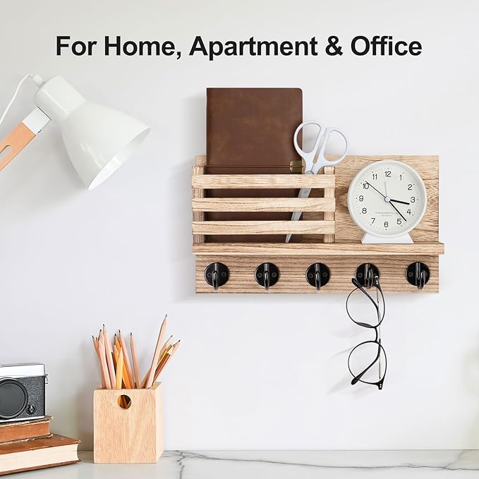 Lwenki Key Holder for Wall – Decorative Wooden Mail Holder and Key Shelf - Image 5