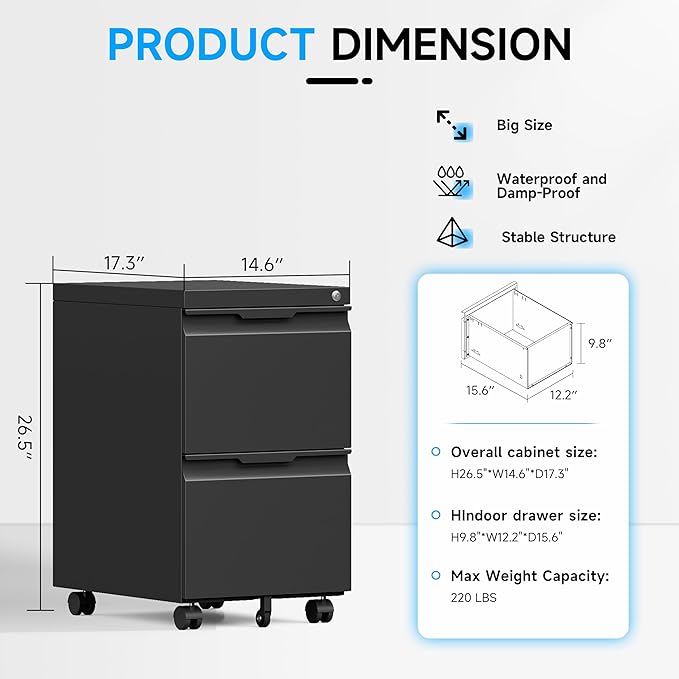 Bestoo 2-Drawer Mobile File Cabinet - Image 3