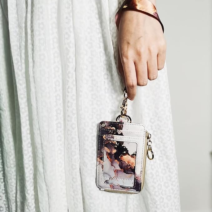 Marble ID Badge Holder with Lanyard, Card Name Tag Holders with Zipper - Image 3